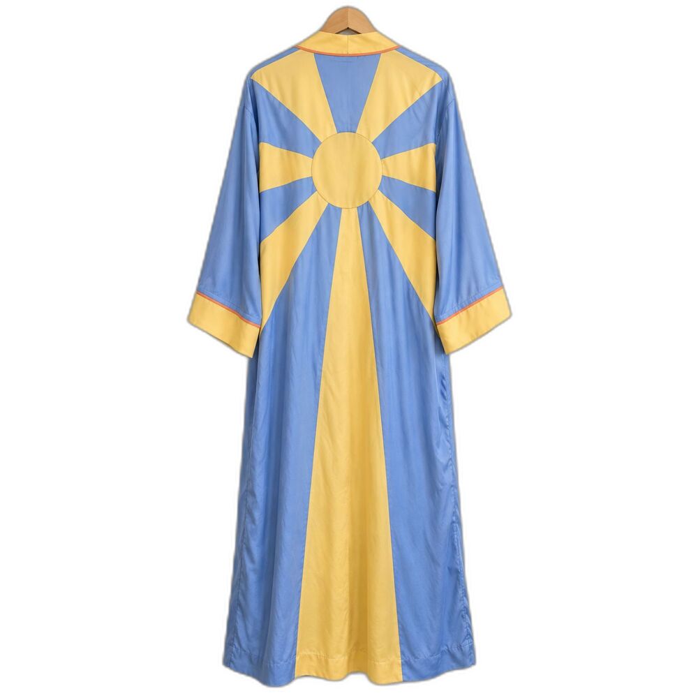 Miss Sparkling Sunshine Kimono Robe Women's S Blue Yellow Sunburst Duster